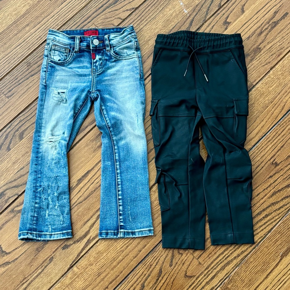 Haus Jr. Stylish Kids Denim and Black Cargo Pants Set size 4T